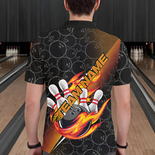 Load image into Gallery viewer, Custom Black And Red Orange Flame Strike Bowling Men Polo Shirts, Bowling Ball Pattern Shirt IPHW8781