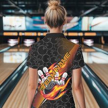Load image into Gallery viewer, Custom Black And Red Flame Strike Bowling Women Polo Shirts, Bowling Ball Pattern Shirt IPHW8781