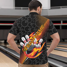 Load image into Gallery viewer, Custom Black And Red Orange Flame Strike Bowling Men Quarter-Zip Shirts, Bowling Ball Pattern Shirt IPHW8781