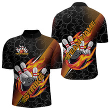 Load image into Gallery viewer, Custom Black And Red Orange Flame Strike Bowling Men Quarter-Zip Shirts, Bowling Ball Pattern Shirt IPHW8781