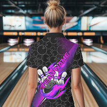 Load image into Gallery viewer, Custom Black And Blue Purple Flame Strike Bowling Women Polo Shirts, Bowling Ball Pattern IPHW8782