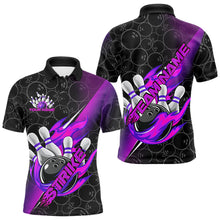 Load image into Gallery viewer, Custom Black And Blue Purple Flame Strike Bowling Men Polo Shirts, Bowling Ball Pattern Shirt IPHW8782