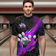 Load image into Gallery viewer, Custom Black And Blue Purple Flame Strike Bowling Men Quarter-Zip Shirt, Bowling Ball Pattern Shirt IPHW8782