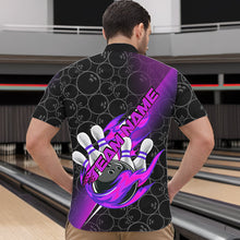 Load image into Gallery viewer, Custom Black And Blue Purple Flame Strike Bowling Men Quarter-Zip Shirt, Bowling Ball Pattern Shirt IPHW8782