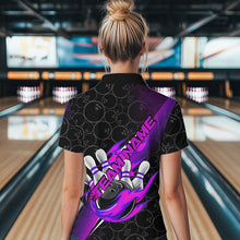 Load image into Gallery viewer, Custom Black And Blue Purple Flame Strike Bowling Women Quarter-Zip Shirts IPHW8782