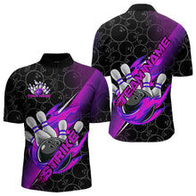 Load image into Gallery viewer, Custom Black And Blue Purple Flame Strike Bowling Men Quarter-Zip Shirt, Bowling Ball Pattern Shirt IPHW8782