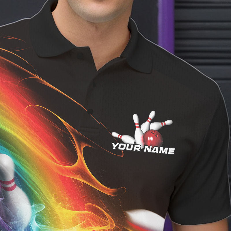 Custom Colorful Rainbow Flame Bowling Team Polo Shirts For Men, Bowling Tournament Outfits IPHW8783