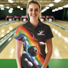Load image into Gallery viewer, Custom Colorful Rainbow Flame Bowling Team Polo Shirts For Women, Bowling Tournament Outfit IPHW8783