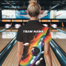 Load image into Gallery viewer, Custom Colorful Rainbow Flame Bowling Team Polo Shirts For Women, Bowling Tournament Outfit IPHW8783