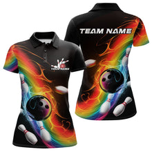 Load image into Gallery viewer, Custom Colorful Rainbow Flame Bowling Team Polo Shirts For Women, Bowling Tournament Outfit IPHW8783