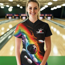 Load image into Gallery viewer, Custom Colorful Rainbow Flame Bowling Team Quarter-Zip Shirts For Women, Bowlers Outfits IPHW8783