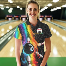 Load image into Gallery viewer, Custom Colorful Rainbow Flame Bowling Team Polo Shirts For Women, Bowling Tournament Outfit IPHW8784