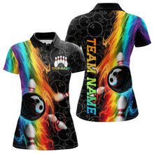 Load image into Gallery viewer, Custom Colorful Rainbow Flame Bowling Team Polo Shirts For Women, Bowling Tournament Outfit IPHW8784