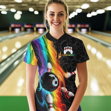 Load image into Gallery viewer, Custom Colorful Rainbow Flame Bowling Team Quarter-Zip Shirts For Women, Bowlers Outfits IPHW8784