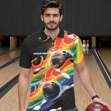 Load image into Gallery viewer, Custom Rainbow Flame Bowling Team Polo Shirts For Men, Colorful Bowling League Shirt IPHW8786