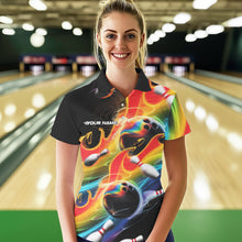Load image into Gallery viewer, Custom Rainbow Flame Bowling Team Polo Shirts For Women, Colorful Bowling League Shirt IPHW8786
