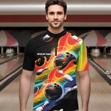 Load image into Gallery viewer, Custom Rainbow Flame Bowling Team Quarter-Zip Shirts For Men, Colorful Bowling League Shirt IPHW8786
