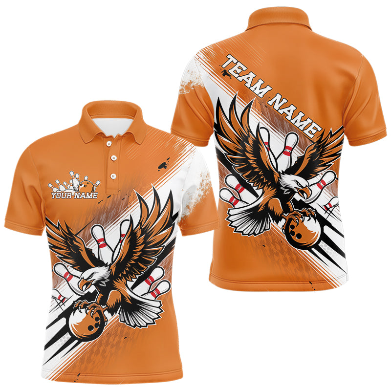 Custom Orange Eagle Bowling Jerseys, Eagle Bowling Men Polo Shirts Team Uniform Bowlers Outfit IPHW8787