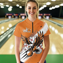 Load image into Gallery viewer, Custom Orange Bowling Jerseys, Eagle Bowling Women Quarter-Zip Shirts Team Bowlers Uniform IPHW8787