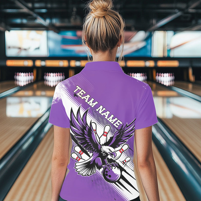 Custom Purple Eagle Bowling Jerseys, Eagle Bowling Women Polo Shirts Team Bowlers Uniform IPHW8788