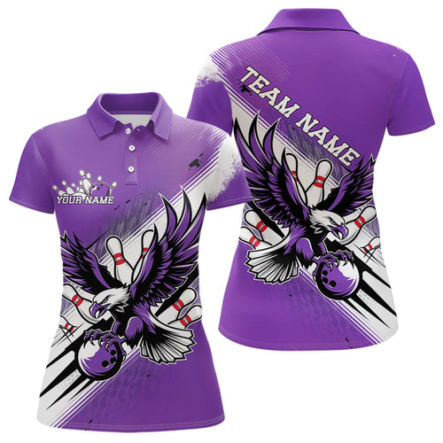Custom Purple Eagle Bowling Jerseys, Eagle Bowling Women Polo Shirts Team Bowlers Uniform IPHW8788