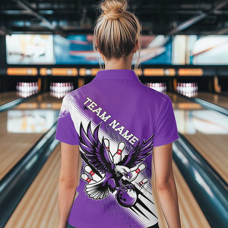 Custom Purple Bowling Jerseys, Eagle Bowling Women Quarter-Zip Shirts Team Bowlers Uniform IPHW8788