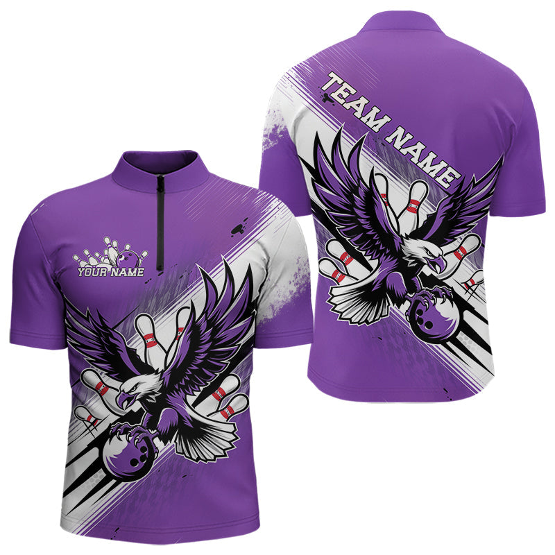 Custom Purple Eagle Bowling Jerseys, Eagle Bowling Men Quarter-Zip Shirts Team Bowlers Uniform IPHW8788