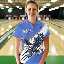 Load image into Gallery viewer, Custom Blue Eagle Bowling Jerseys, Eagle Bowling Women Polo Shirts Team Bowlers Uniform IPHW8789