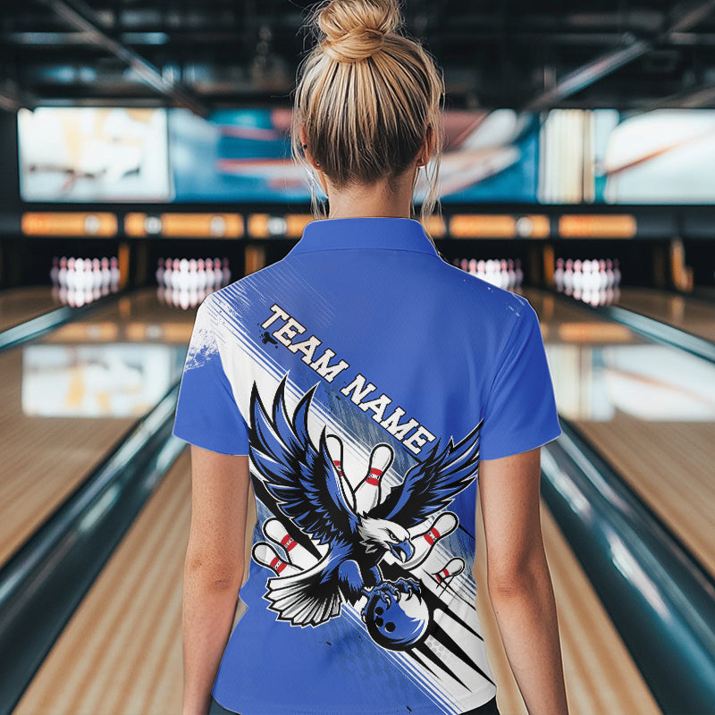 Custom Blue Bowling Jerseys, Eagle Bowling Women Quarter-Zip Shirts Team Bowlers Uniform IPHW8789