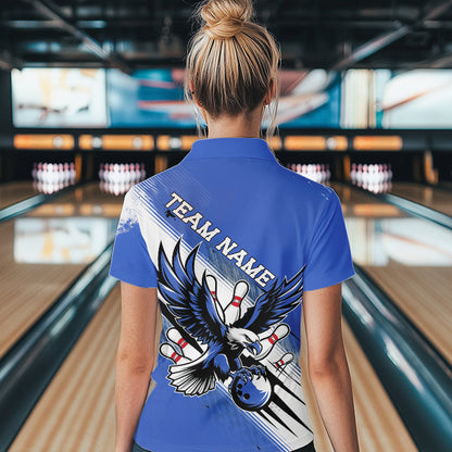 Custom Blue Bowling Jerseys, Eagle Bowling Women Quarter-Zip Shirts Team Bowlers Uniform IPHW8789