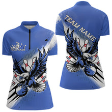 Load image into Gallery viewer, Custom Blue Bowling Jerseys, Eagle Bowling Women Quarter-Zip Shirts Team Bowlers Uniform IPHW8789