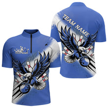 Load image into Gallery viewer, Custom Blue Eagle Bowling Jerseys, Eagle Bowling Men Quarter-Zip Shirts Team Uniform Bowlers Outfit IPHW8789