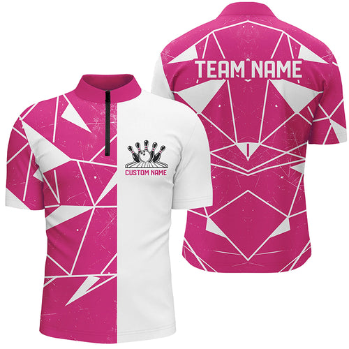 Pink Geometric Custom Unisex Bowling Team Shirts, Bowling Jerseys For Bowlers IPHW6265