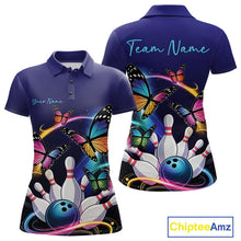Load image into Gallery viewer, Custom Colorful Butterfly Bowling Women Polo Shirts With Team Name, Bowlers Outfit IPHW9012