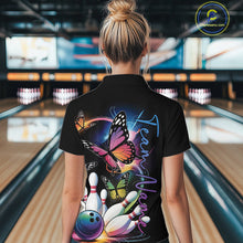 Load image into Gallery viewer, Custom Colorful Butterfly Bowling Women Quarter-Zip Shirt With Team Name, Bowling Uniform IPHW9013