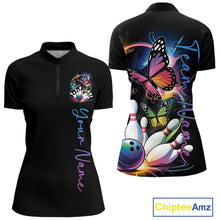 Load image into Gallery viewer, Custom Colorful Butterfly Bowling Women Quarter-Zip Shirt With Team Name, Bowling Uniform IPHW9013