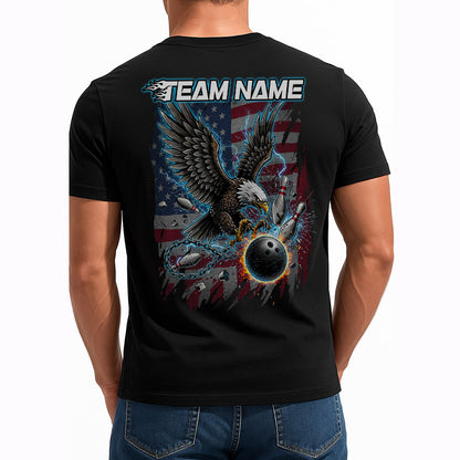 Custom Grunge American Flag Eagle Bowling T-Shirts For Men, Blue Lightning Design IPHW9059