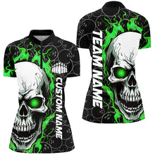 Load image into Gallery viewer, Custom Flaming Skull Team Bowling Shirts For Women, Halloween Bowling Jerseys | Green IPHW5180