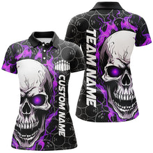 Load image into Gallery viewer, Custom Flaming Skull Team Bowling Shirts For Women, Halloween Bowling Jerseys | Purple IPHW5181