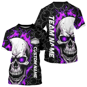 Custom Black And Purple Flaming Skull Team Bowling Men T-Shirts Shirts, Halloween Bowlers Outfits IPHW5181