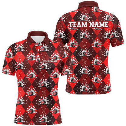 Red Argyle Pattern Custom Christmas Bowling Shirts For Men, Team Bowling Uniform Xmas Outfit IPHW7330