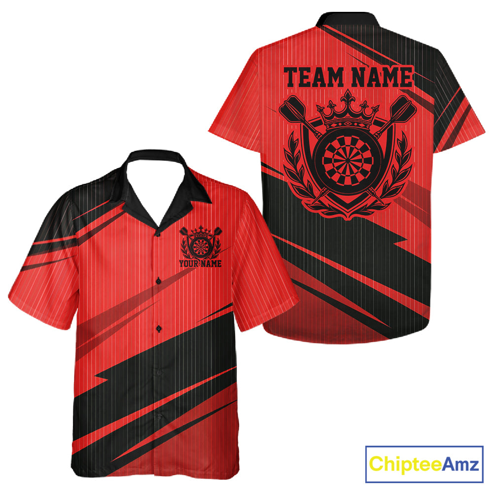 Custom Black And Red Classic Crowned Dart Men And Women Button Up Shirt, Darts Team Jersey IPHW12076