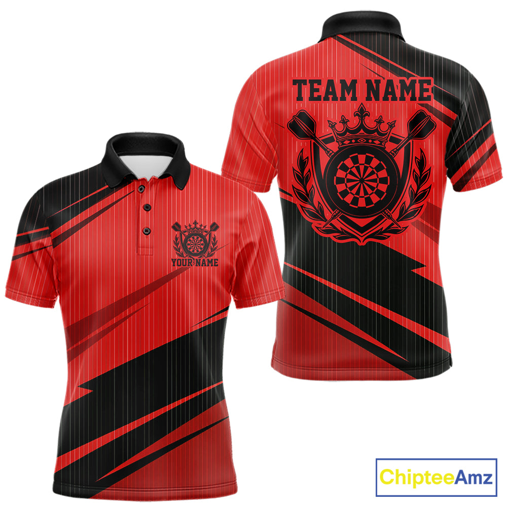 Custom Black And Red Classic Crowned Dart Men Polo Shirt, Darts Team Jersey IPHW12076