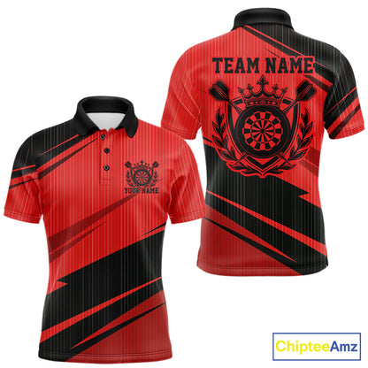 Custom Black And Red Classic Crowned Dart Men Polo Shirt, Darts Team Jersey IPHW12076