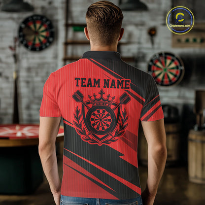 Custom Black And Red Classic Crowned Dart Men Polo Shirt, Darts Team Jersey IPHW12076