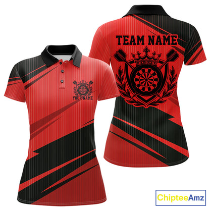 Custom Black And Red Classic Crowned Dart Women Polo Shirt, Darts Team Jersey IPHW12076