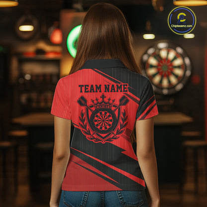 Custom Black And Red Classic Crowned Dart Women Polo Shirt, Darts Team Jersey IPHW12076