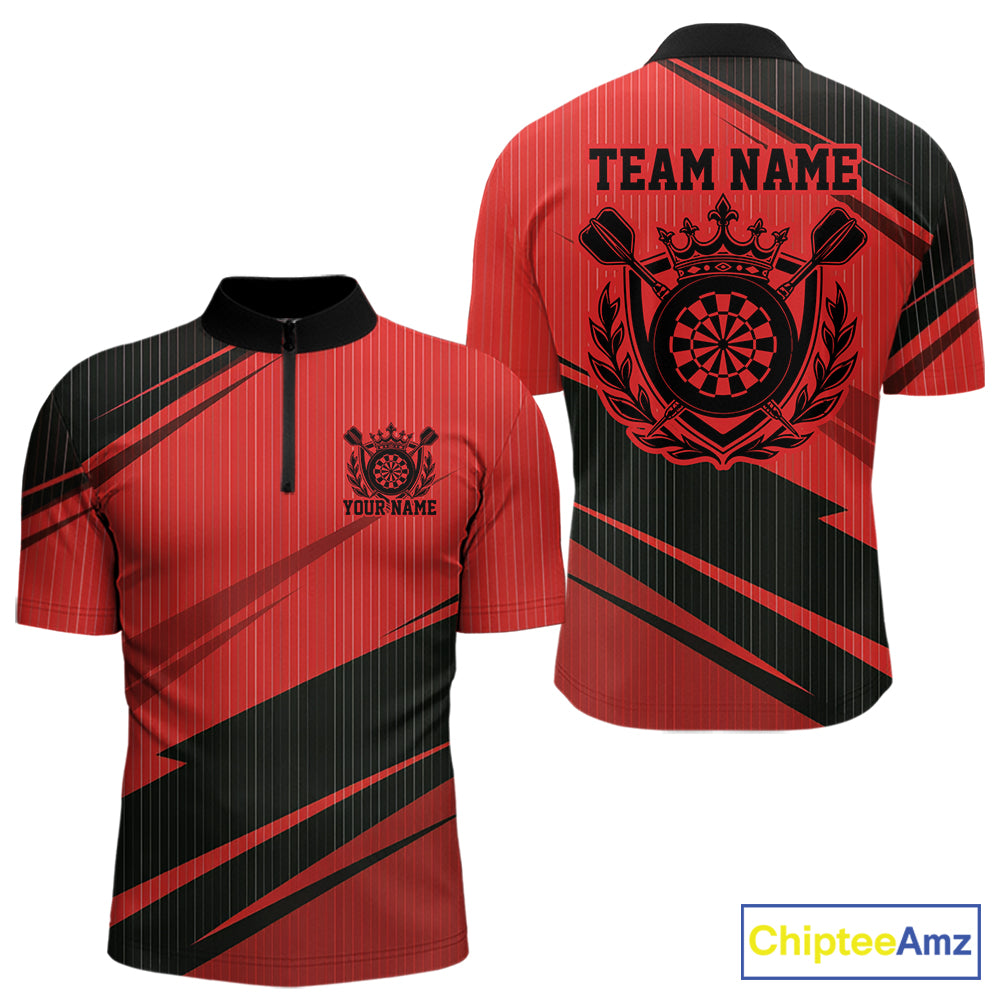 Custom Black And Red Classic Crowned Dart Men Quarter Zip Shirt, Darts Team Jersey IPHW12076