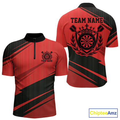Custom Black And Red Classic Crowned Dart Men Quarter Zip Shirt, Darts Team Jersey IPHW12076