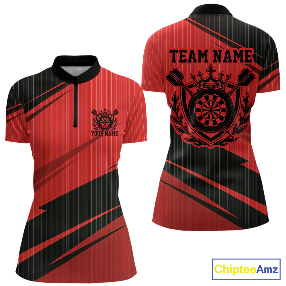Custom Black And Red Classic Crowned Dart Women Quarter-Zip Shirt, Darts Team Jersey IPHW12076